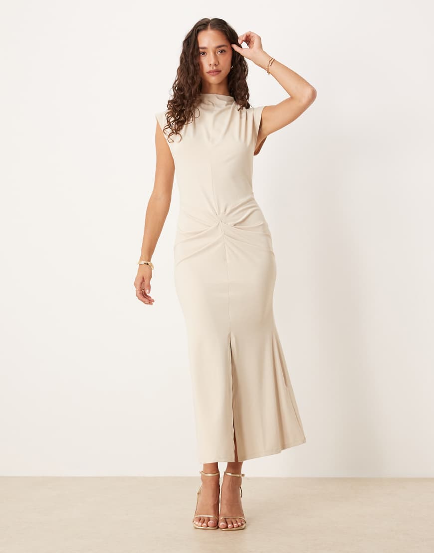 ASOS DESIGN - Hochwertiges Midikleid in Schwarz mit drapierter Vorderseite-Grau von ASOS DESIGN