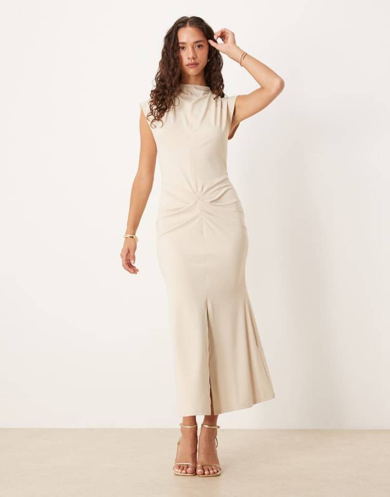 ASOS DESIGN - Hochwertiges Midikleid in Schwarz mit drapierter Vorderseite-Grau von ASOS DESIGN