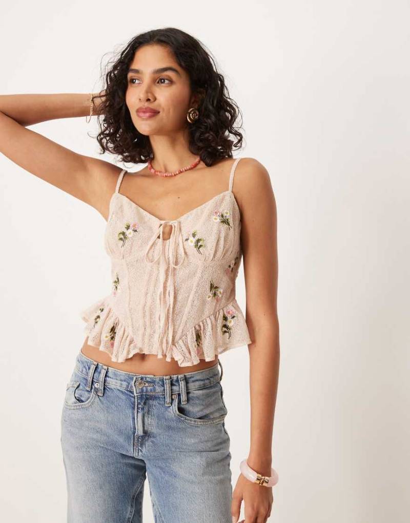 ASOS DESIGN - Vorne gebundenes Korsett-Oberteil in Sandbeige mit Stickerei-Neutral von ASOS DESIGN