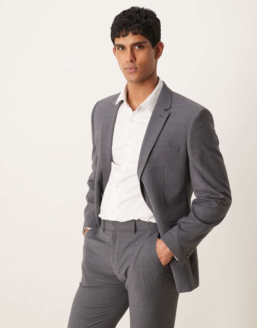 ASOS DESIGN - Waschbare Slim-Fit-Anzugjacke in Anthrazit mit leichter Kammwolle-Grau ASOS DESIGN - Waschbare Slim-Fit-Anzugjacke in Anthrazit mit leichter Kammwolle-Grau von ASOS DESIGN
