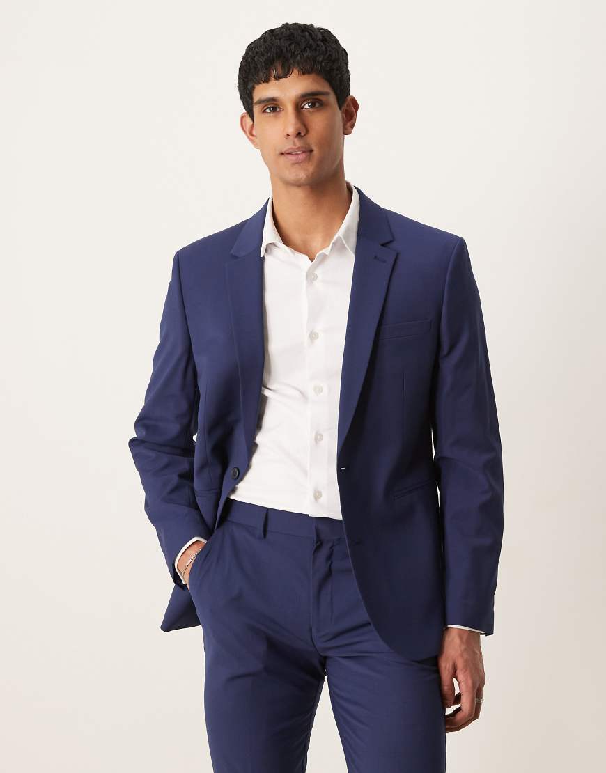 ASOS DESIGN - Waschbare Slim Fit Anzugjacke in Blau mit leichter Kammwolle ASOS DESIGN - Waschbare Slim Fit Anzugjacke in Blau mit leichter Kammwolle von ASOS DESIGN