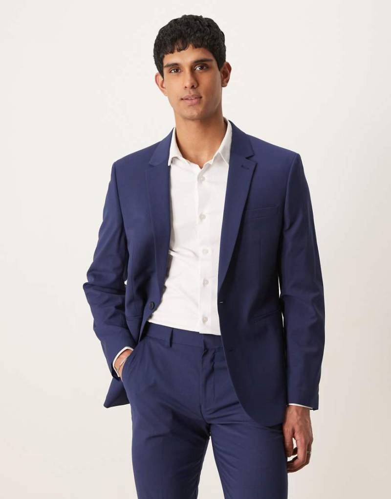 ASOS DESIGN - Waschbare Slim Fit Anzugjacke in Blau mit leichter Kammwolle von ASOS DESIGN