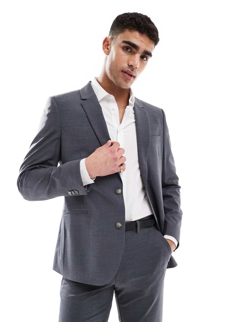 ASOS DESIGN - Waschbare Slim Fit Anzugjacke in Anthrazit mit leichter Kammwolle-Grau ASOS DESIGN - Waschbare Slim Fit Anzugjacke in Anthrazit mit leichter Kammwolle-Grau von ASOS DESIGN
