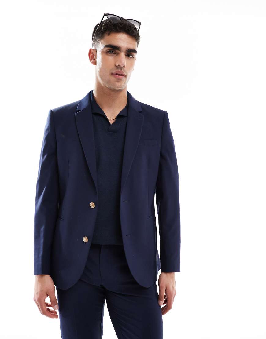 ASOS DESIGN - Waschbare Slim-Fit-Anzugjacke in Marineblau mit leichter Kammwolle ASOS DESIGN - Waschbare Slim-Fit-Anzugjacke in Marineblau mit leichter Kammwolle von ASOS DESIGN