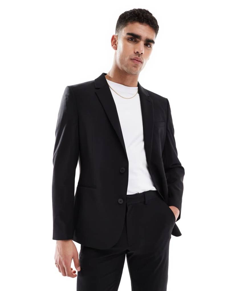 ASOS DESIGN - Waschbare Slim-Fit-Anzugjacke in Schwarz mit leichter Kammwolle von ASOS DESIGN
