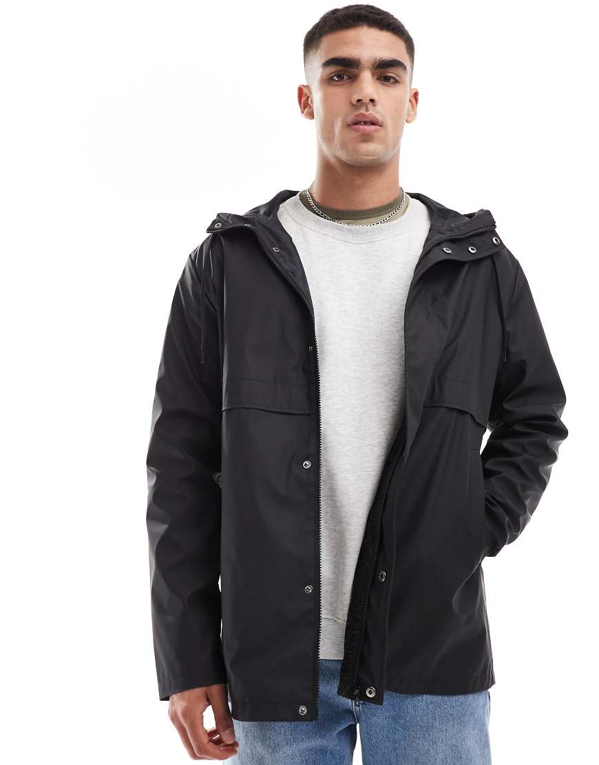 ASOS DESIGN - Wasserabweisende Regenjacke aus gummiertem Material in Schwarz ASOS DESIGN - Wasserabweisende Regenjacke aus gummiertem Material in Schwarz von ASOS DESIGN