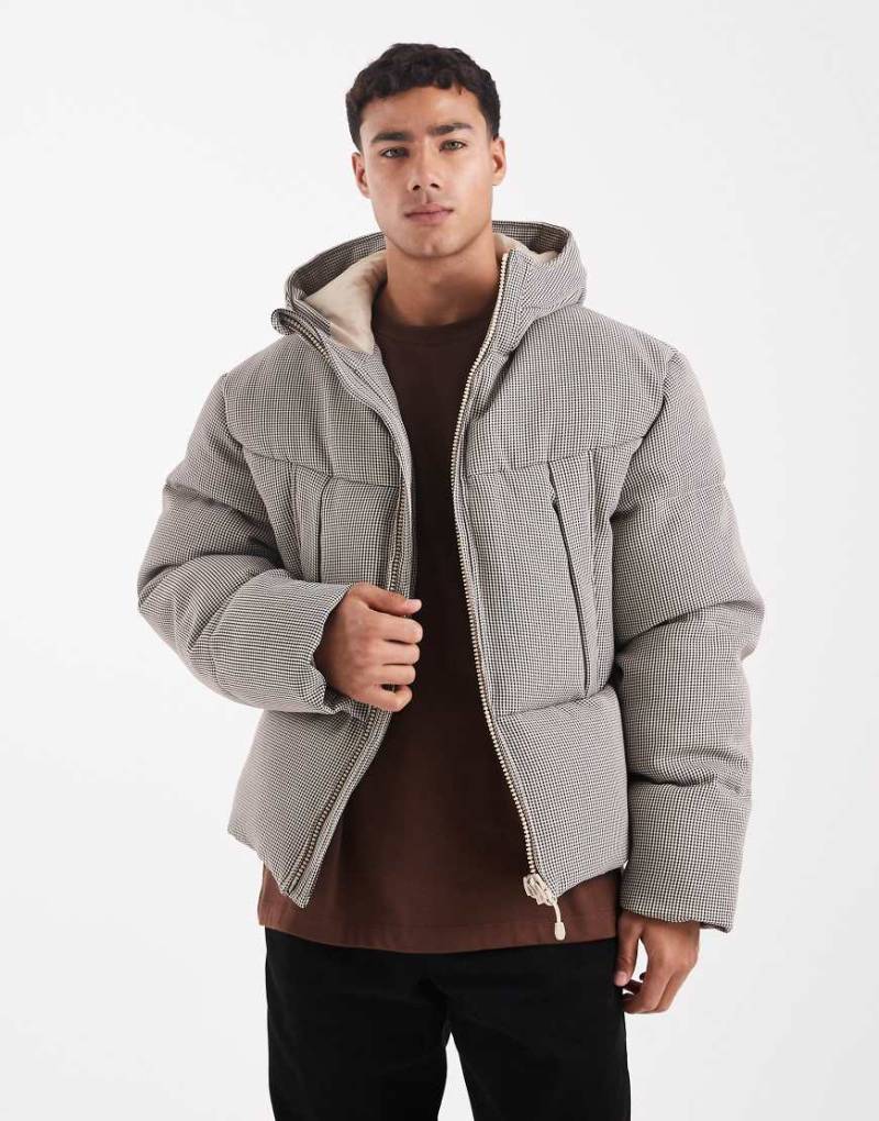 ASOS DESIGN - Wattierte Jacke in Grau mit Hahnentrittmuster von ASOS DESIGN