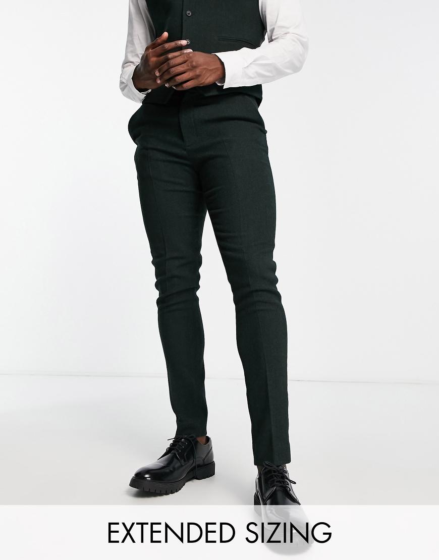 ASOS DESIGN Wedding - Anzughose aus Wollmischung mit engem Schnitt und tannengrünem Fischgrätenmuster von ASOS DESIGN
