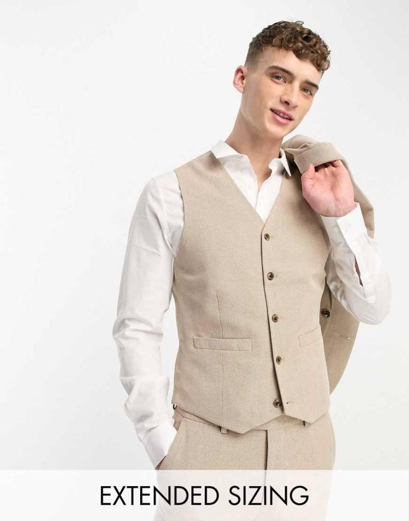 ASOS DESIGN Wedding - Anzugweste aus Leinenmischung in Braun mit engem Schnitt und sehr feiner Struktur von ASOS DESIGN