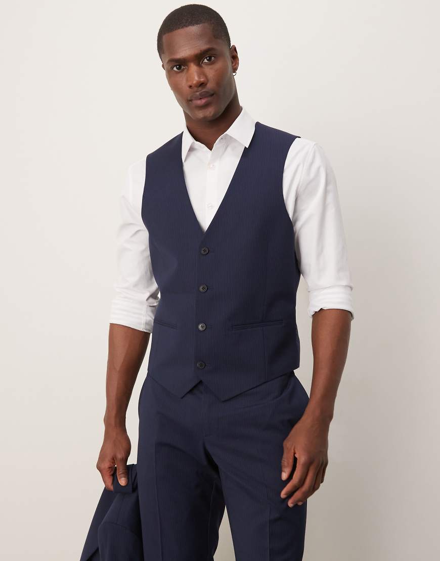 ASOS DESIGN Wedding - Anzugweste in Marineblau mit Nadelstreifen und schmalem Schnitt von ASOS DESIGN