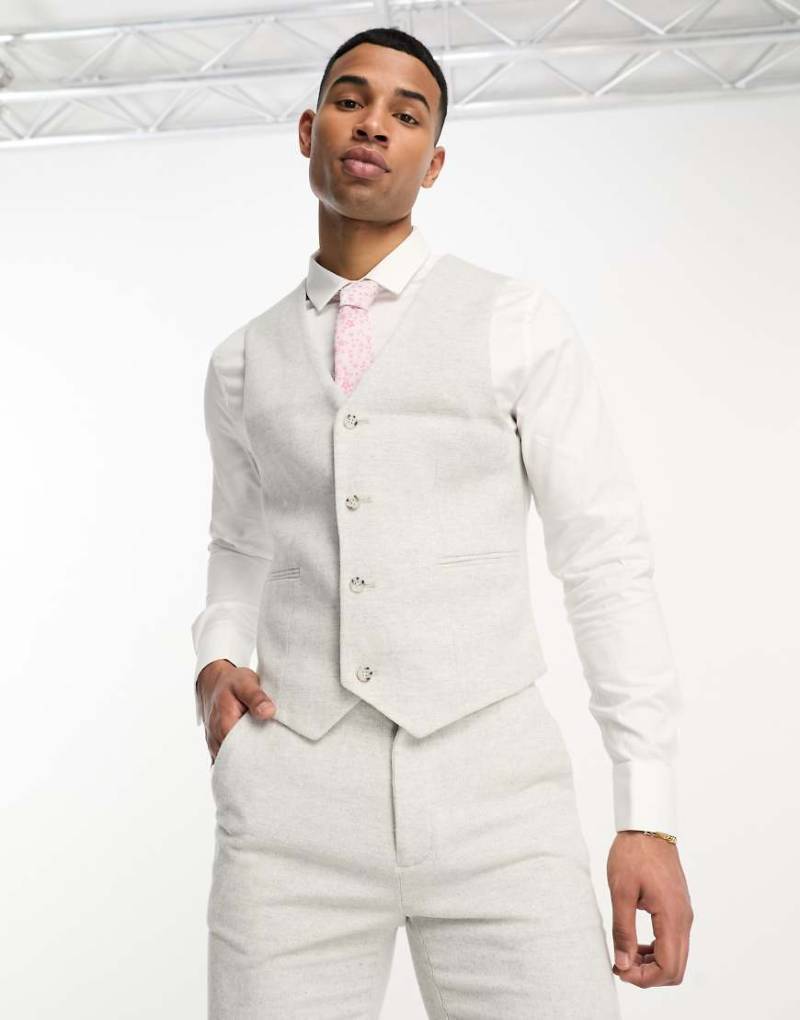 ASOS DESIGN Wedding - Anzugweste in Minzgrün aus Wollmischung mit engem Schnitt und Fischgrätmuster von ASOS DESIGN
