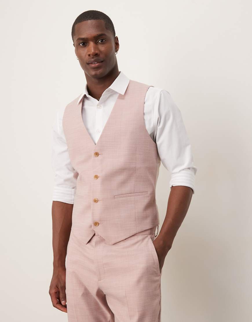 ASOS DESIGN Wedding - Anzugweste in Rosa mit engem Schnitt und Strukturmuster von ASOS DESIGN