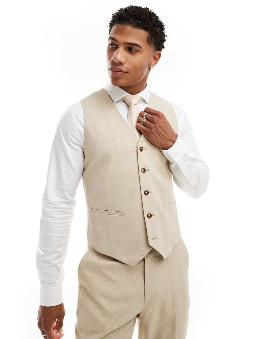 ASOS DESIGN Wedding - Anzugweste in Steinbeige mit Leinenanteil und schmalem Schnitt-Neutral ASOS DESIGN Wedding - Anzugweste in Steinbeige mit Leinenanteil und schmalem Schnitt-Neutral von ASOS DESIGN
