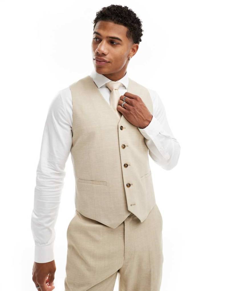 ASOS DESIGN Wedding - Anzugweste in Steinbeige mit Leinenanteil und schmalem Schnitt-Neutral von ASOS DESIGN