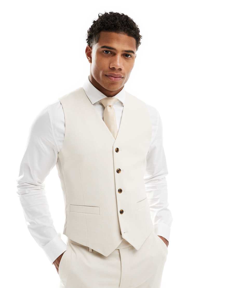 ASOS DESIGN Wedding - Anzugweste in Steinbeige mit engem Schnitt und Flechtstruktur-Neutral von ASOS DESIGN