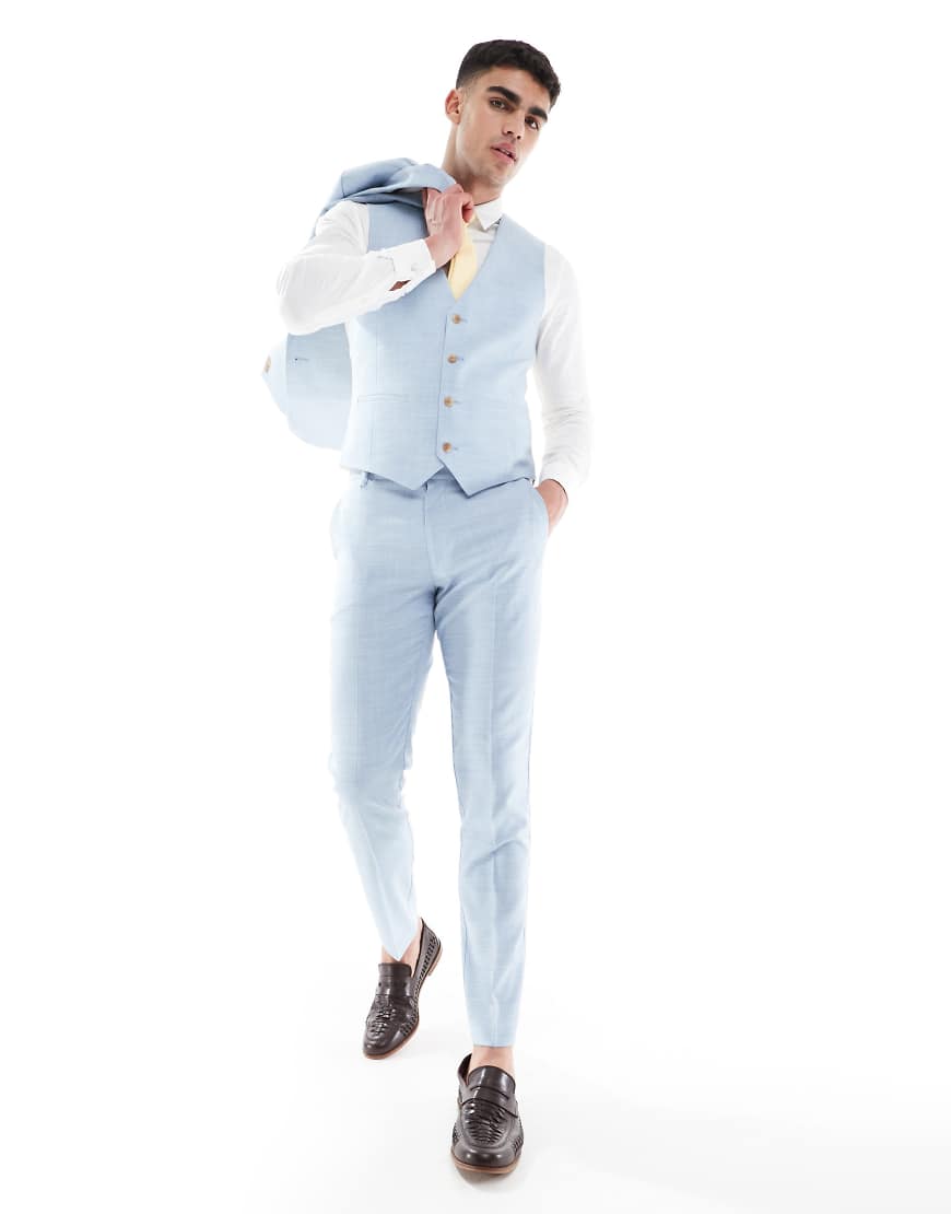 ASOS DESIGN Wedding - Eng geschnittene Anzughose in Blau mit Struktur von ASOS DESIGN