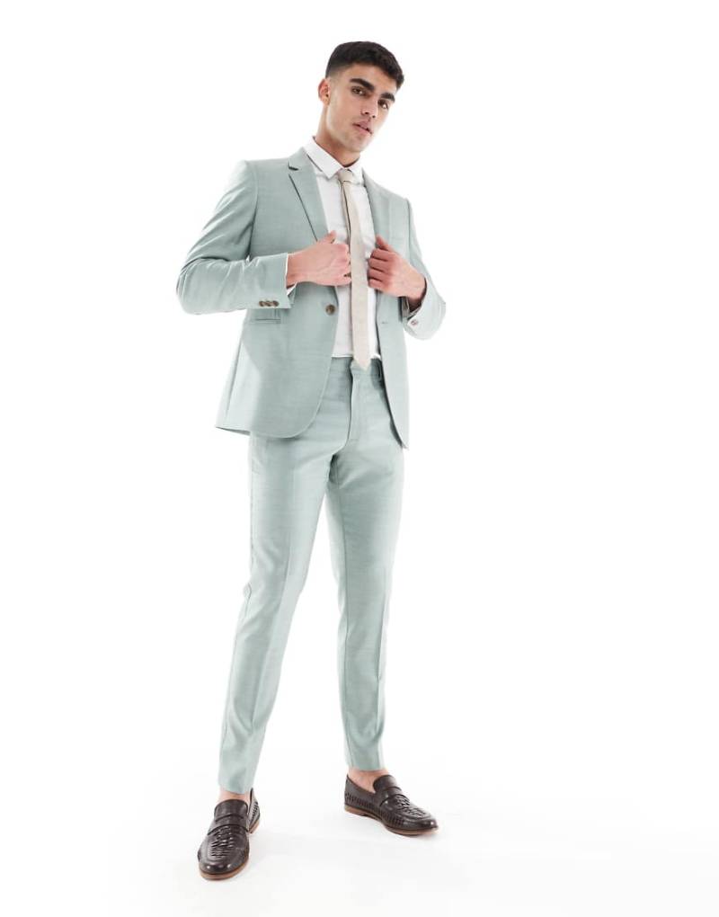 ASOS DESIGN Wedding - Eng geschnittene Anzughose in Grün mit Struktur von ASOS DESIGN