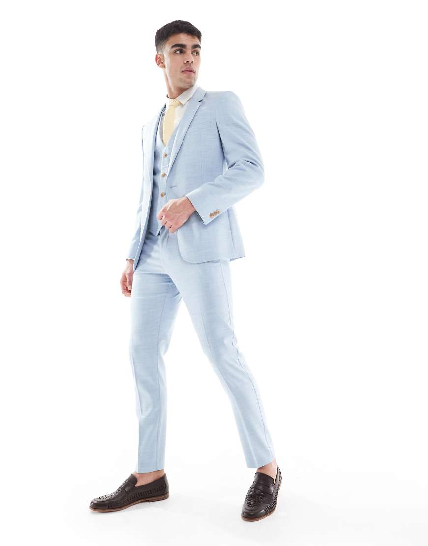 ASOS DESIGN Wedding - Eng geschnittene Anzugjacke in Blau mit Struktur von ASOS DESIGN