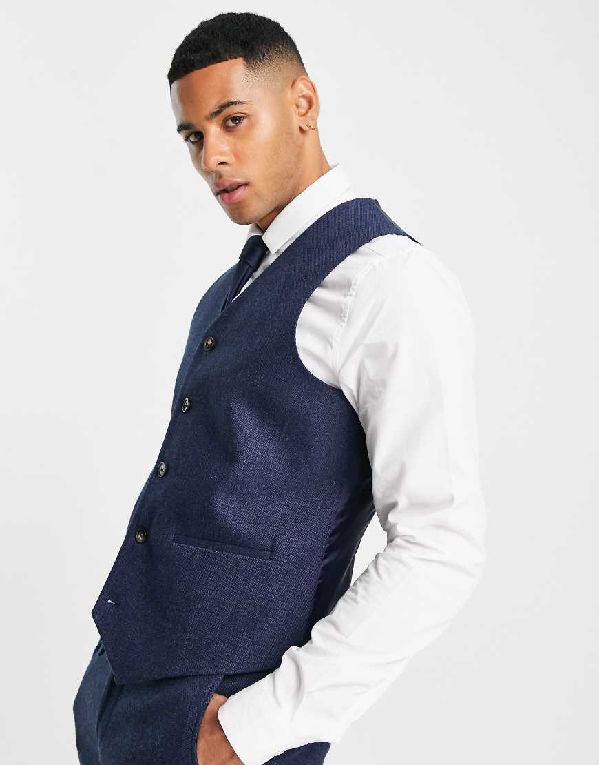 ASOS DESIGN Wedding - Eng geschnittene Anzugweste aus Wollmischung in indigoblauer Panama-Bindung-Marineblau ASOS DESIGN Wedding - Eng geschnittene Anzugweste aus Wollmischung in indigoblauer Panama-Bindung-Marineblau von ASOS DESIGN