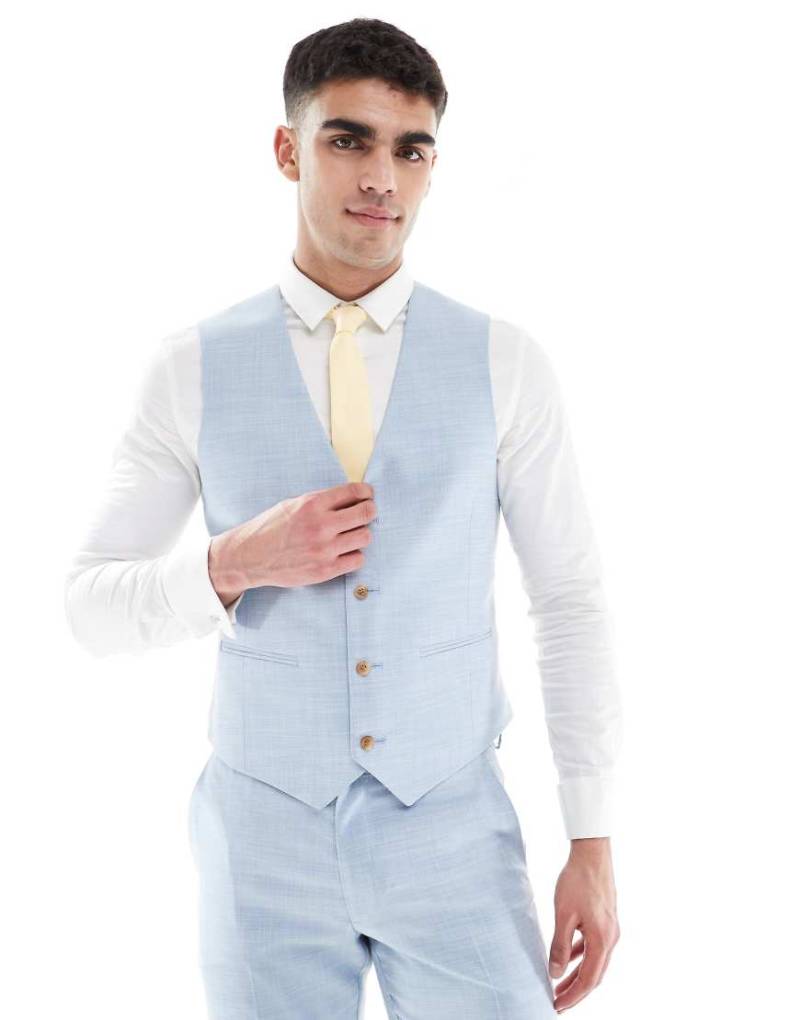 ASOS DESIGN Wedding - Eng geschnittene Anzugweste in Blau mit Struktur von ASOS DESIGN