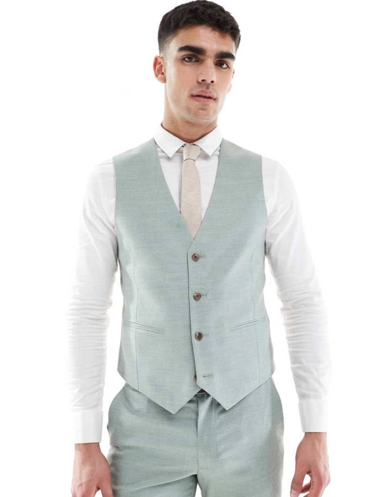 ASOS DESIGN Wedding - Eng geschnittene Anzugweste in Grün mit Struktur von ASOS DESIGN