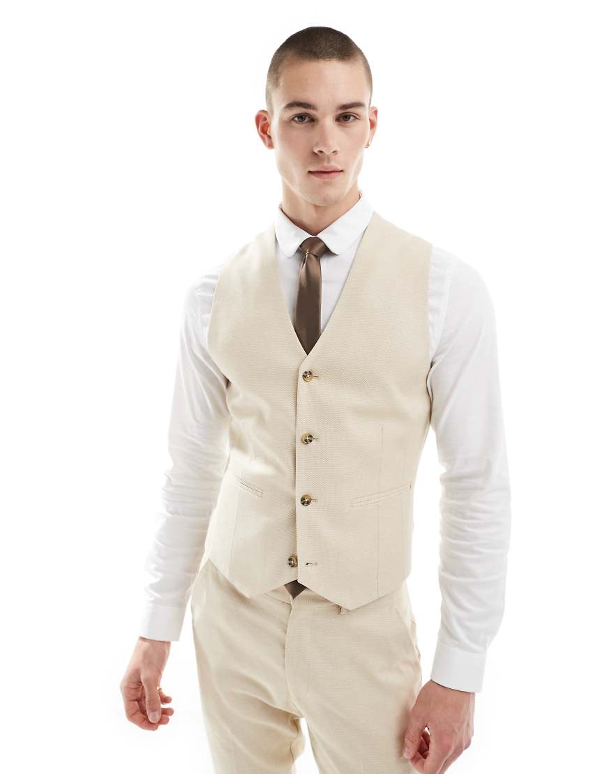 ASOS DESIGN Wedding - Enge Anzugweste in Stone-Weiß ASOS DESIGN Wedding - Enge Anzugweste in Stone-Weiß von ASOS DESIGN