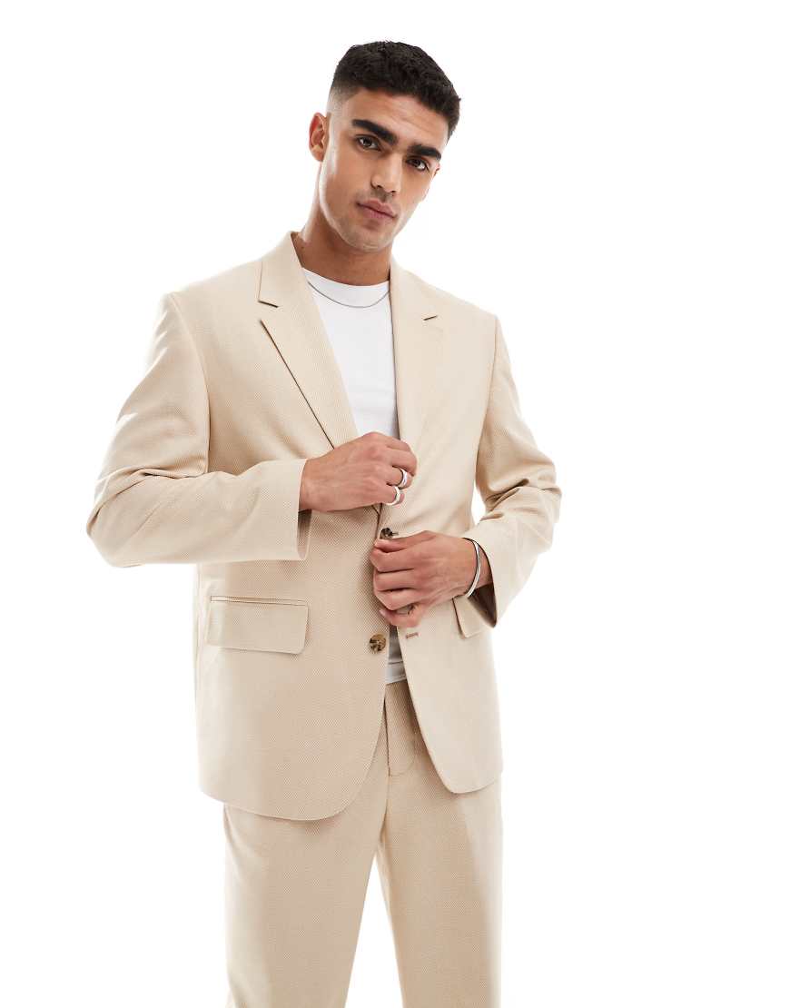ASOS DESIGN Wedding - Locker geschnittene Anzug-Jacke in Camel mit feiner Struktur-Neutral von ASOS DESIGN
