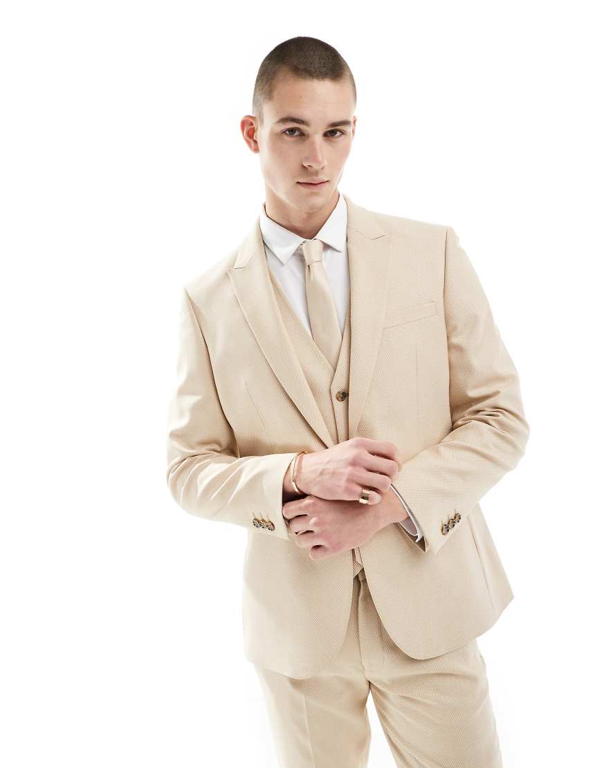 ASOS DESIGN Wedding - Schmal geschnittene Anzugjacke in Camel mit feiner Struktur-Neutral ASOS DESIGN Wedding - Schmal geschnittene Anzugjacke in Camel mit feiner Struktur-Neutral von ASOS DESIGN