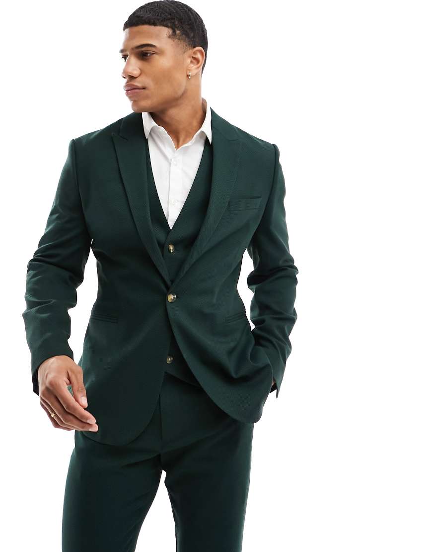 ASOS DESIGN Wedding - Schmal geschnittene Anzugjacke in Tannengrün mit Mikrostruktur von ASOS DESIGN