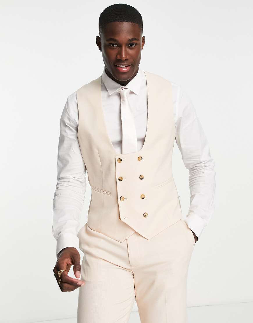 ASOS DESIGN Wedding - Schmale, fein strukturierte Anzugweste mit Mikrostruktur in Steingrau-Neutral von ASOS DESIGN