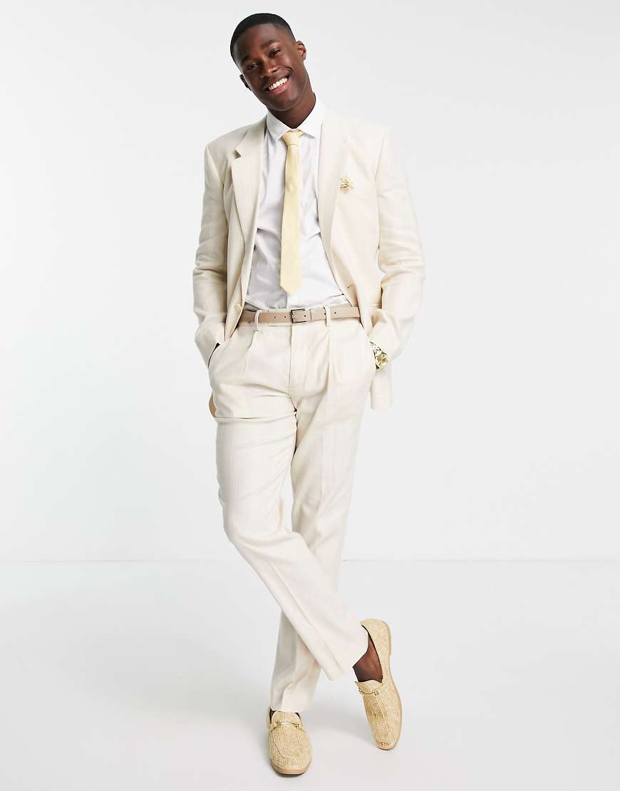 ASOS DESIGN Wedding - Schmale Anzugjacke aus Leinenmix in Steinbeige mit breiten Streifen-Neutral ASOS DESIGN Wedding - Schmale Anzugjacke aus Leinenmix in Steinbeige mit breiten Streifen-Neutral von ASOS DESIGN
