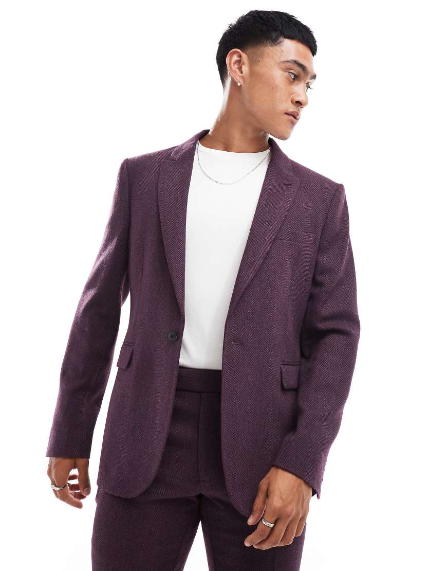 ASOS DESIGN Wedding - Schmale Anzugjacke aus Wolle mit Fischgrätmuster-Rot ASOS DESIGN Wedding - Schmale Anzugjacke aus Wolle mit Fischgrätmuster-Rot von ASOS DESIGN