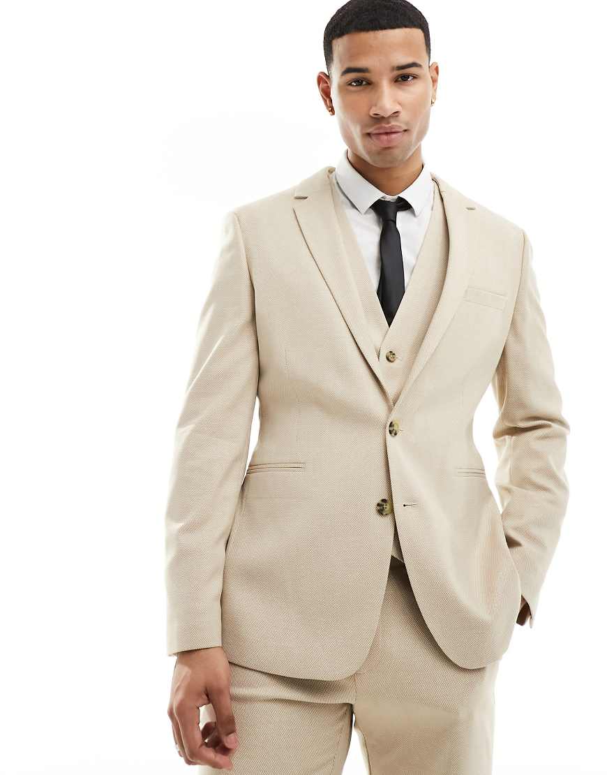 ASOS DESIGN Wedding - Schmale Anzugjacke in Stone-Neutral von ASOS DESIGN