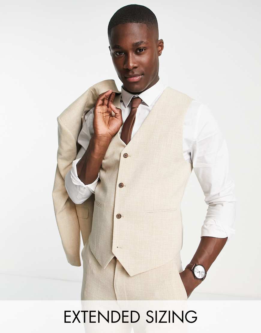 ASOS DESIGN Wedding - Sehr eng geschnittene Anzugweste in Stein mit Kreuzschraffur-Neutral von ASOS DESIGN