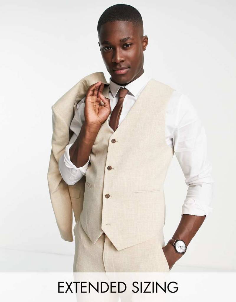 ASOS DESIGN Wedding - Sehr eng geschnittene Anzugweste in Stein mit Kreuzschraffur-Neutral von ASOS DESIGN