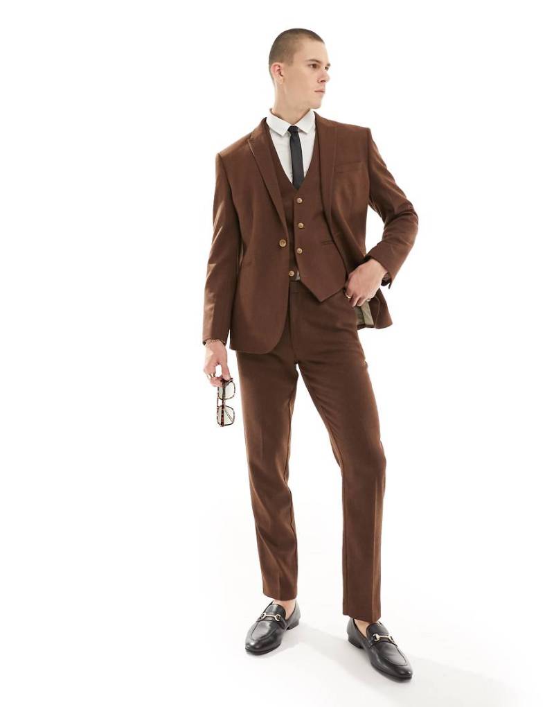 ASOS DESIGN Wedding - Slim Fit Anzughose in Braun aus Wollmix mit Flechtmuster von ASOS DESIGN