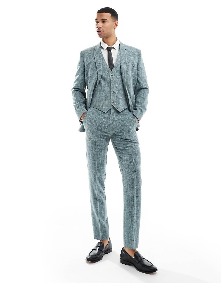 ASOS DESIGN Wedding - Slim Fit Anzughose in Grün mit Kreuzschraffur ASOS DESIGN Wedding - Slim Fit Anzughose in Grün mit Kreuzschraffur von ASOS DESIGN