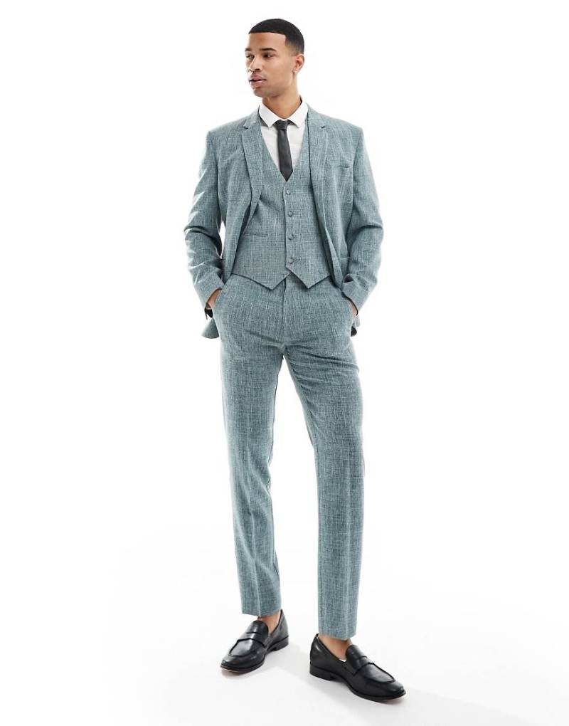 ASOS DESIGN Wedding - Slim Fit Anzughose in Grün mit Kreuzschraffur von ASOS DESIGN