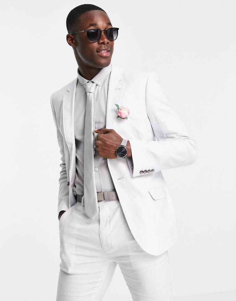 ASOS DESIGN Wedding - Superenge Anzugjacke aus Leinen-Mix in Pastellgrau von ASOS DESIGN