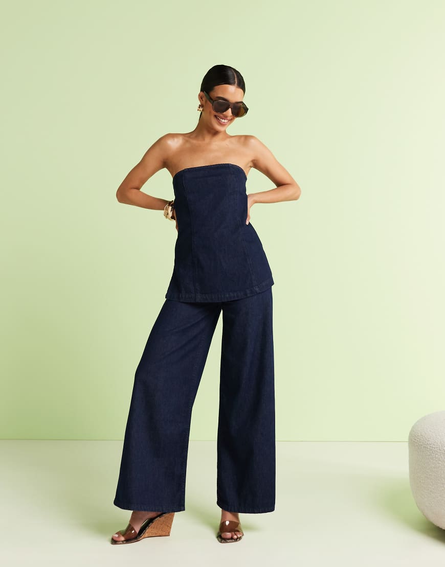 ASOS DESIGN - Weiche Palazzo-Jeans in Tinten-Waschung, Kombiteil-Blau von ASOS DESIGN