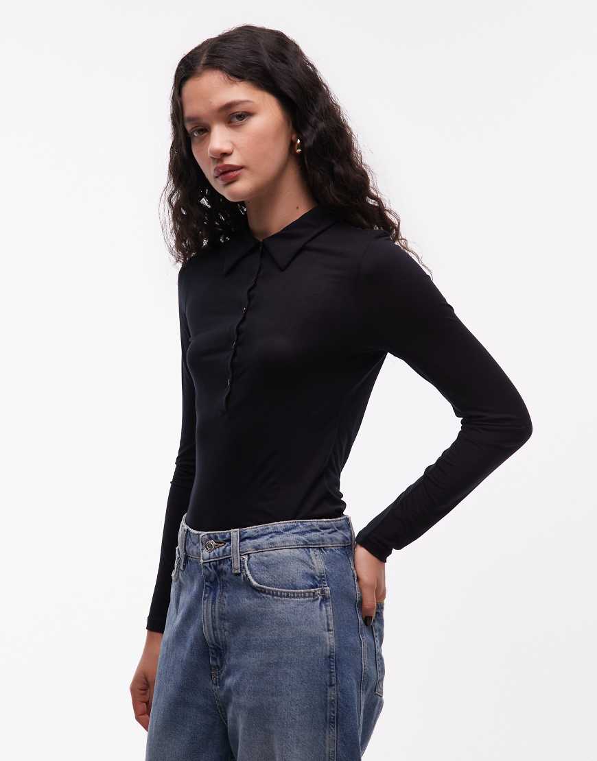 ASOS DESIGN - Weiches, halbtransparentes Langarmshirt in Schwarz von ASOS DESIGN