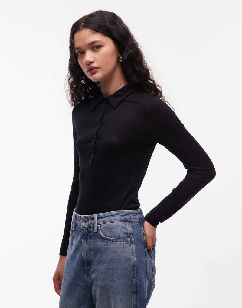 ASOS DESIGN - Weiches, halbtransparentes Langarmshirt in Schwarz von ASOS DESIGN