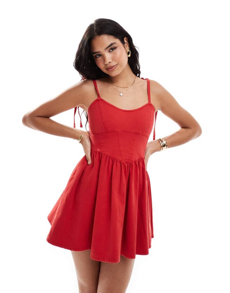 ASOS DESIGN - Weiches, kurzes Ballerina-Jeanskleid in Rot von ASOS DESIGN