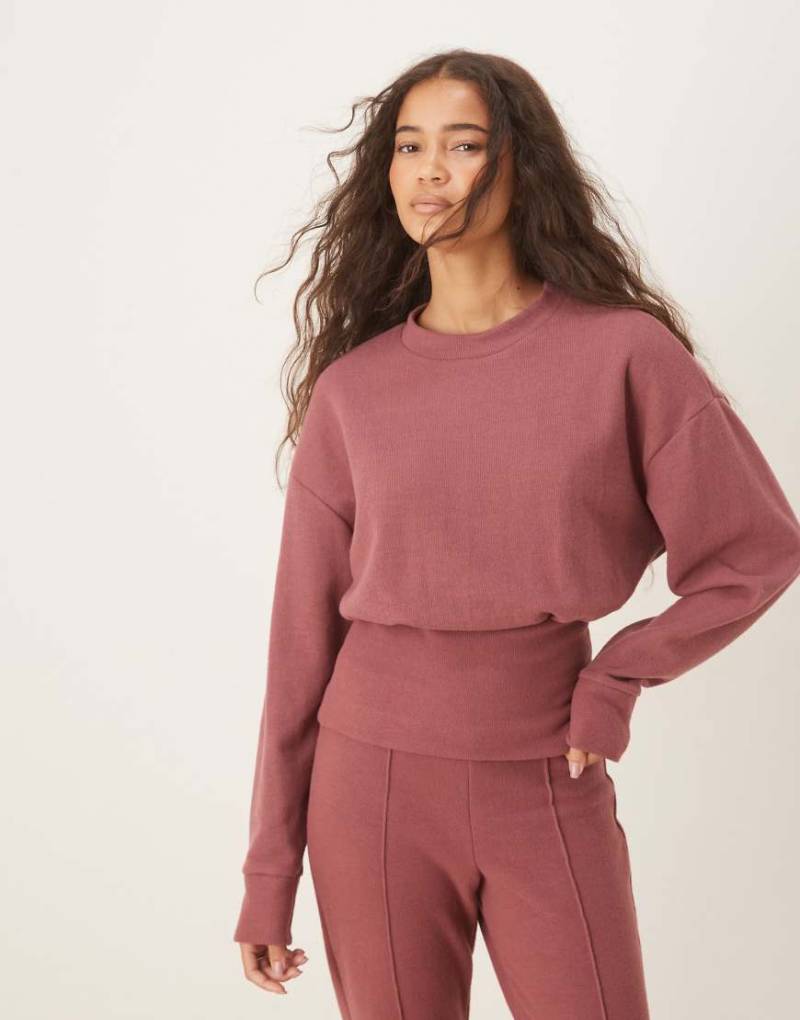 ASOS DESIGN - Superweiches, langärmliges Oberteil in Altrosa mit Korsett-Taille-Brown von ASOS DESIGN