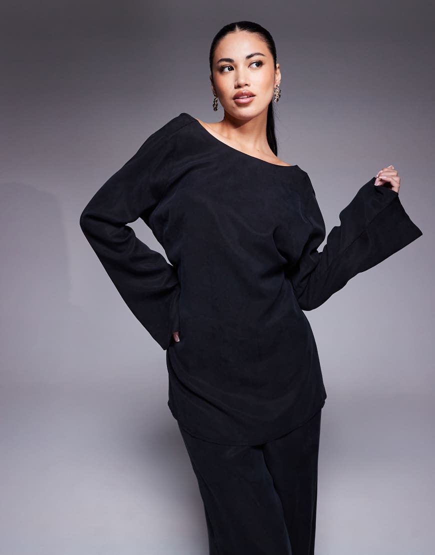 ASOS DESIGN - Weiches, langärmliges Oberteil in verwaschenem Schwarz, Kombiteil von ASOS DESIGN