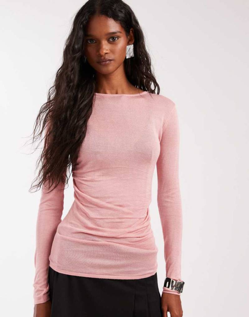 ASOS DESIGN - Weiches Strickoberteil in Rosa mit seitlicher Raffung von ASOS DESIGN