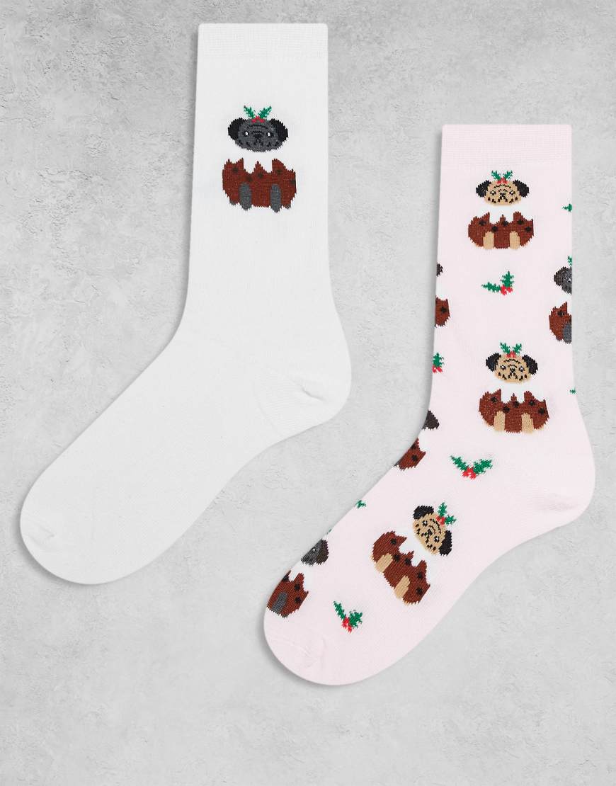 ASOS DESIGN - Weihnachten - 2 Paar Socken mit Pudding-und-Hundemotiv in verschiedenen Farben-Bunt ASOS DESIGN - Weihnachten - 2 Paar Socken mit Pudding-und-Hundemotiv in verschiedenen Farben-Bunt von ASOS DESIGN