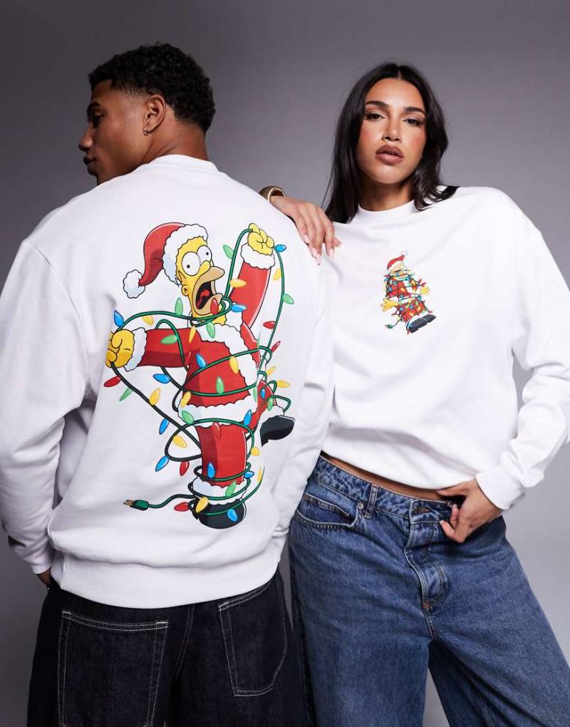 ASOS DESIGN - Weihnachtliches Unisex-Sweatshirt in Weiß mit Oversize-Passform und The-Simpsons-Homer-Prints von ASOS DESIGN