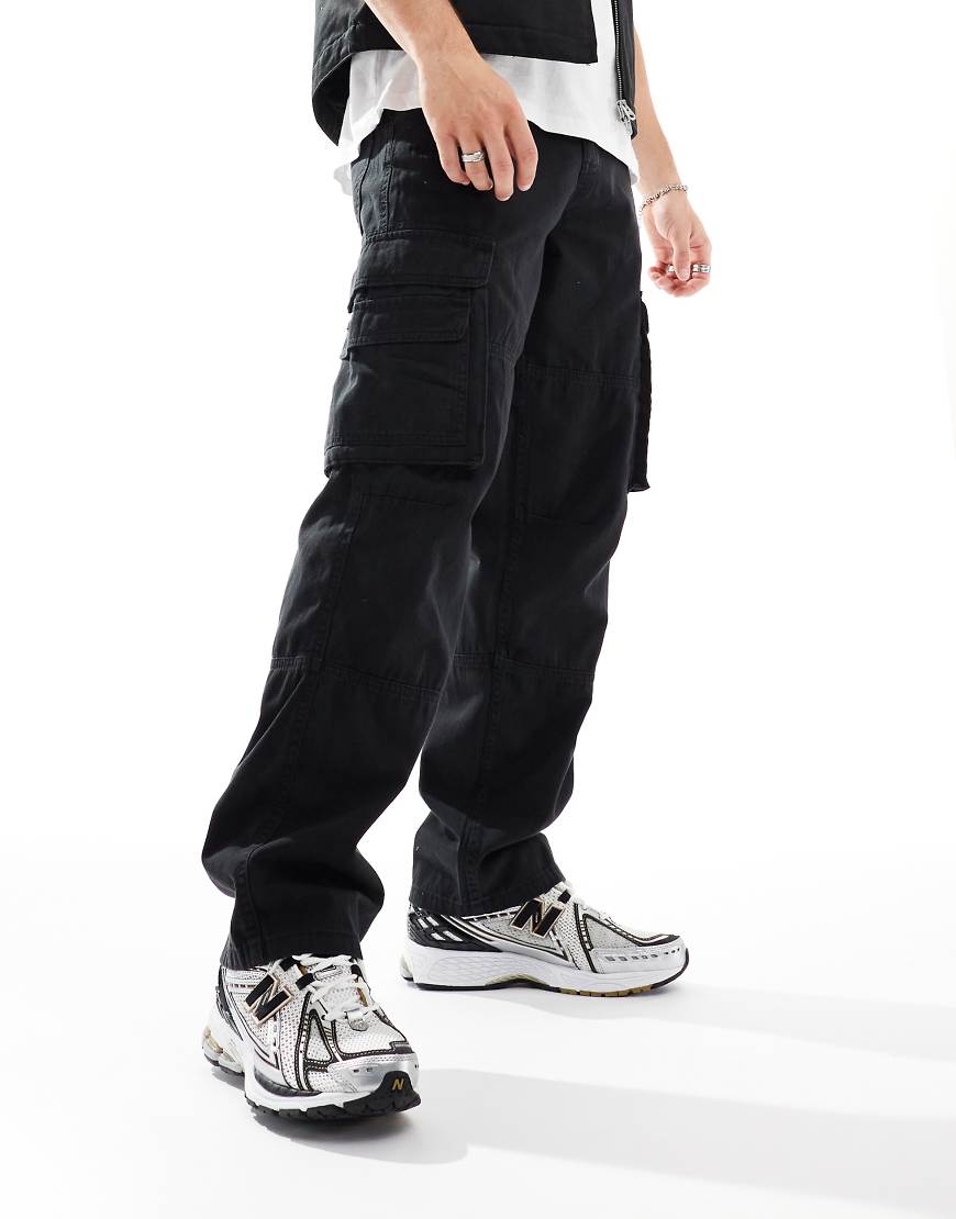 ASOS DESIGN - Weit geschnittene Cargohose aus schwerem Twill-Schwarz von ASOS DESIGN