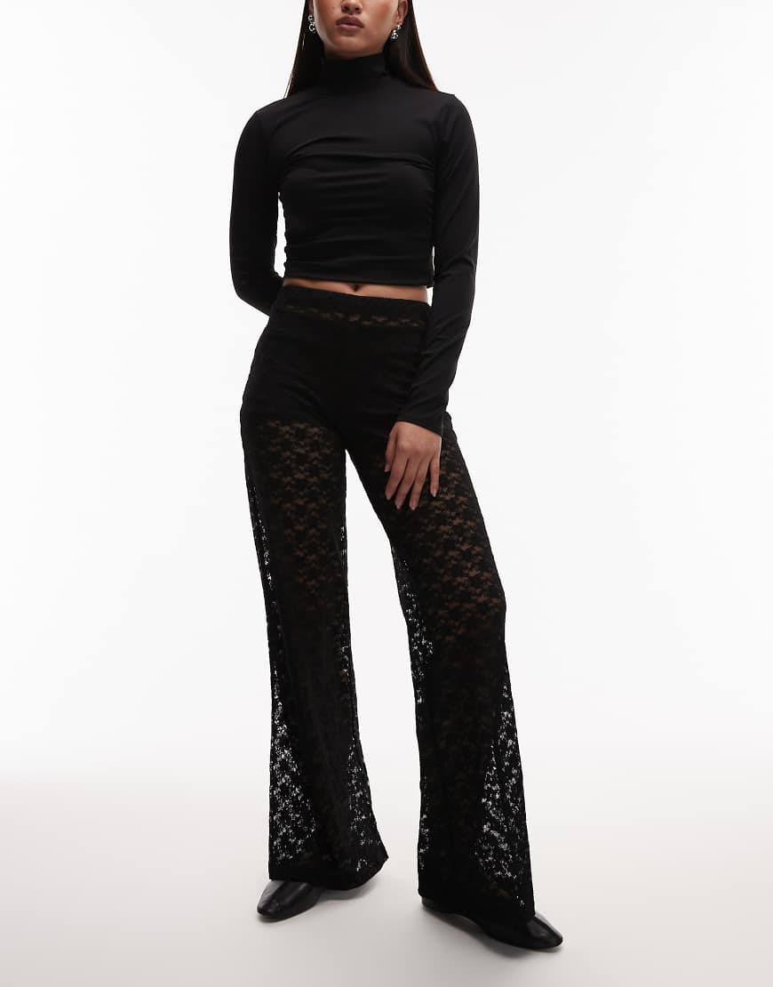 ASOS DESIGN - Weit geschnittene Hose aus transparenter Spitze in Schwarz von ASOS DESIGN